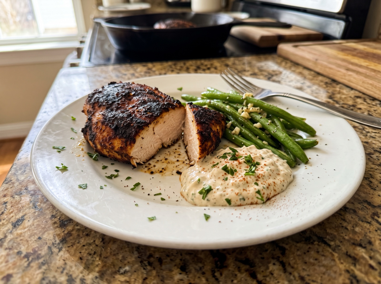 Cajun Blackened Chicken with Remoulade and Green Beans